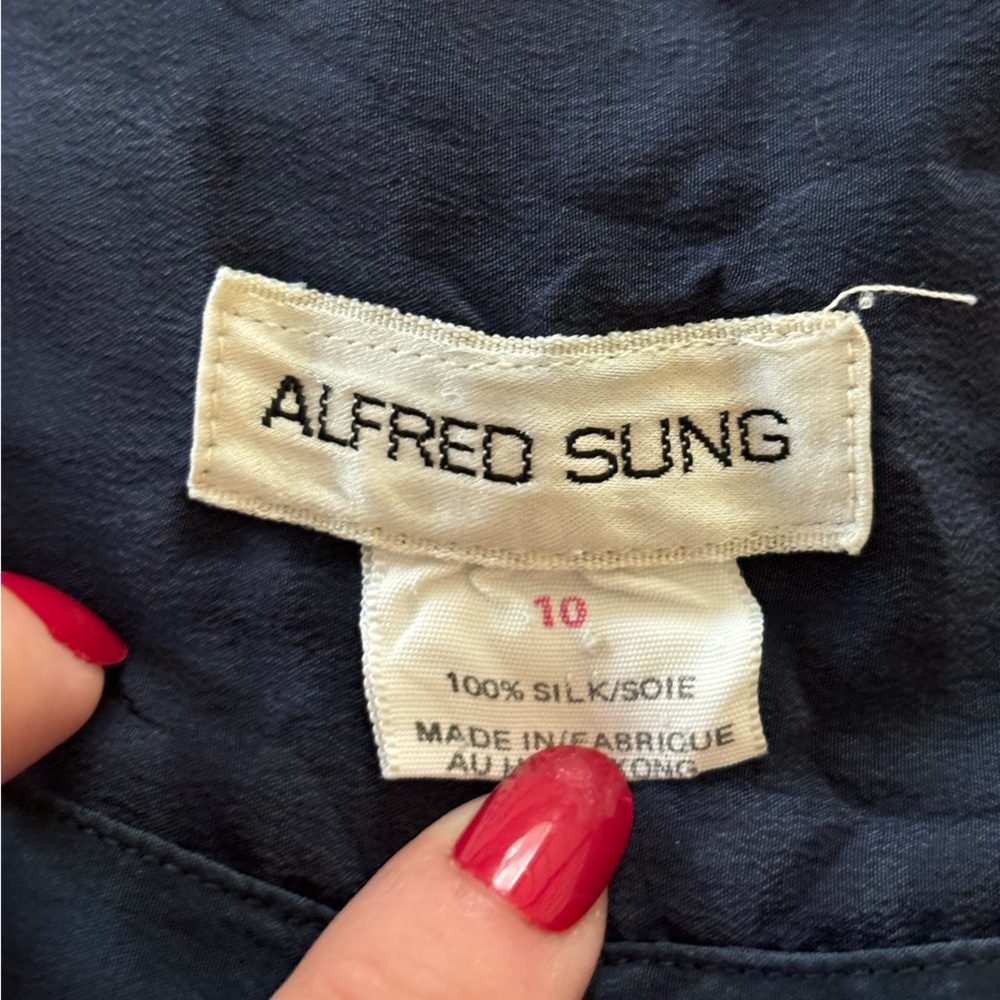 ALFRED SUNG Vintage 100% Silk Dress, Adjustable Cinch Waist - Picture 8 of 9